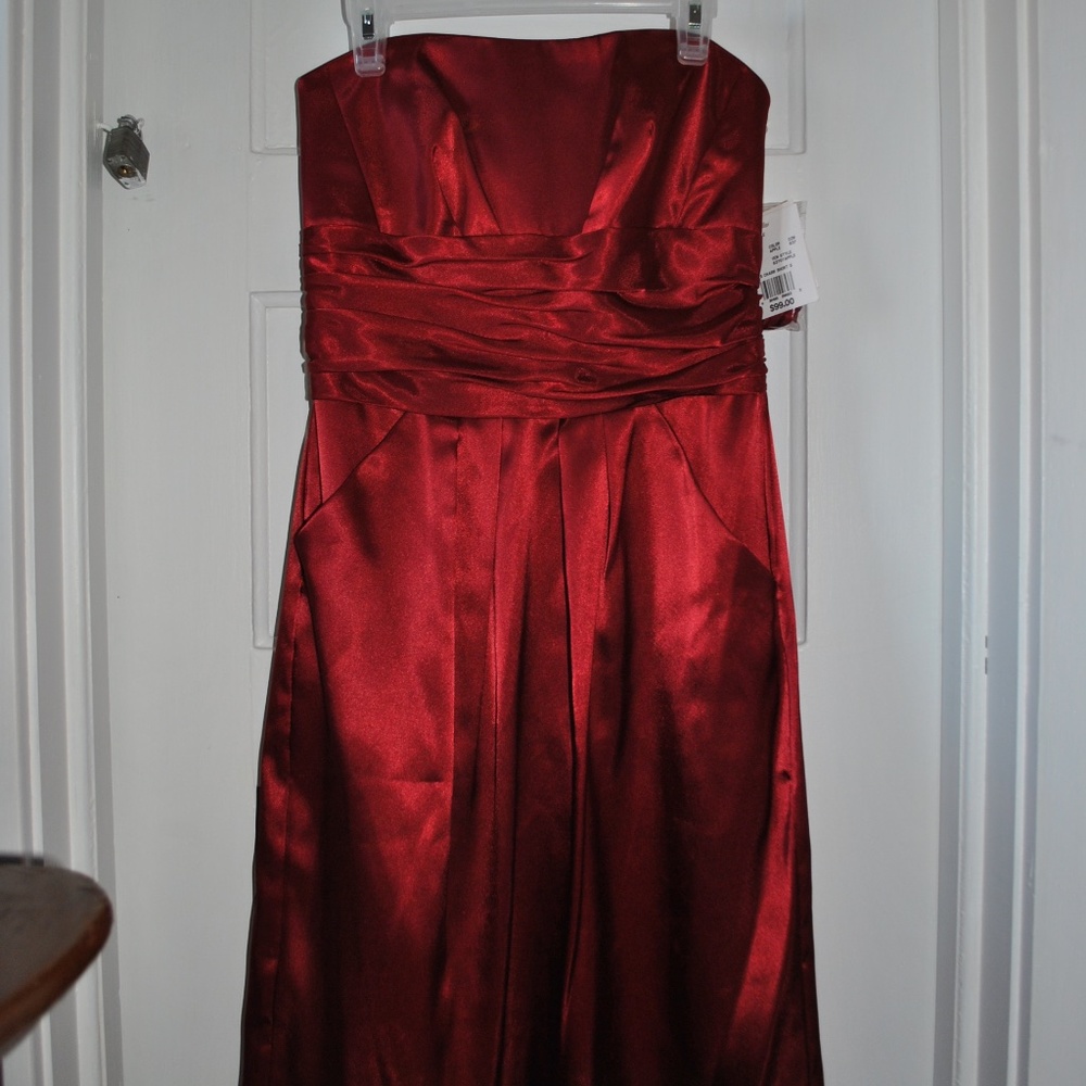 David's Bridal Strapless Short Satin Red Dress